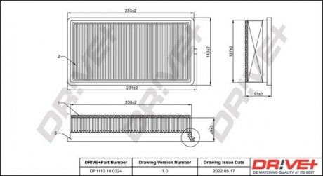 Фильтр воздушный Fiat 500L 1.4 16V/1.6 JTDM 12- Drive+ DP1110100324