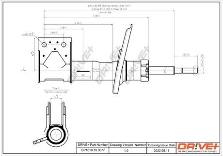 Амортизатор (передній) Citroen C4 II/DS4 09-/Peugeot 3008 I 09-17 (R) Drive+ DP1610100077