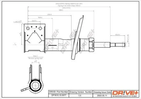 Амортизатор (передній) Citroen C4 II/DS4 09-/Peugeot 3008 I 09-17 (R) Drive+ DP1610100077