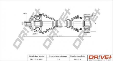 Піввісь (передня) Audi A4 95-01/VW Passat B5 96-00 (R) (+ABS45z) Drive+ DP2110100074 (фото 1)