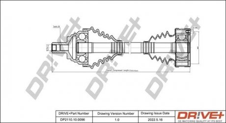 Піввісь Skoda Octavia/Superb/Yeti/VW Golf/Jetta 1.8/2.0D 03- (R) (36x798) Drive+ DP2110100096