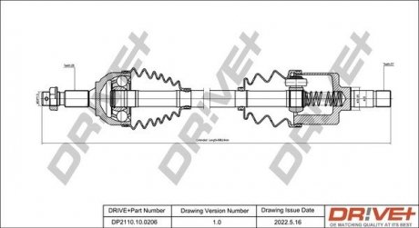 Піввісь Fiat Scudo/Peugeot Expert 2.0D/HDi 07- (L) (28x37x653) Drive+ DP2110100206