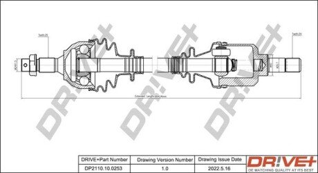 Піввісь Citroen Berlingo/Peugeot Partner 1.6HDI/1.6i 08- (L) (25х24х625) Drive+ DP2110100253