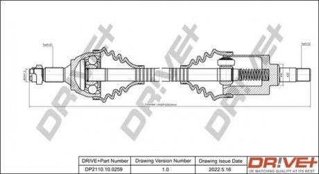 Піввісь (передня) Citroen Berlingo/Xsara 96-11/Jumpy 95-06/Peugeot Partner 96-15 (L) Drive+ DP2110100259 (фото 1)