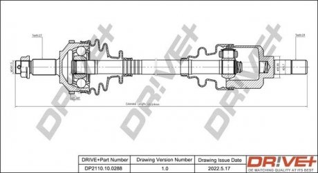 Піввісь Fiat Scudo 96-07 1.6/2.0/1.9D (L) (27x24x648x48T) (+ABS) Drive+ DP2110100288