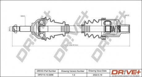 Піввісь (передня) Renault Logan 04- (R) (21x23x763) Drive+ DP2110100296 (фото 1)