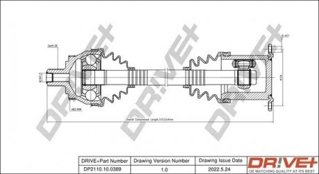 Піввісь (передня) Ford Galaxy/VW Sharan 95-10 (38x507x48T) (+ABS) Drive+ DP2110100389