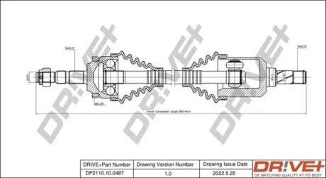 Піввісь Opel Combo 1.6/1.7DTI/DI 01- (L) (22x22x580x29T) (+ABS) Drive+ DP2110100487