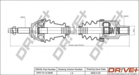 Піввісь Renault Kangoo 1.9D (R) (21x23x712) Drive+ DP2110100645 (фото 1)