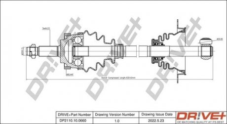 Піввісь (передня) Renault Kangoo 1.6 16V 01- (L) (23x639x44T) (+ABS) d=30.00mm Drive+ DP2110100660