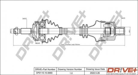 Піввісь (передня) Renault Laguna 1.8/2.0 93-01 (R) (+ABS 44z) (23x23x745) Drive+ DP2110100693