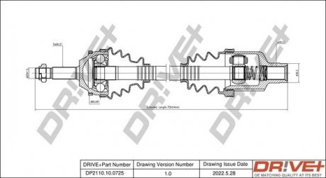 Піввісь Renault Kangoo (R) (21x23x728x26T) (+ABS) Drive+ DP2110100725 (фото 1)