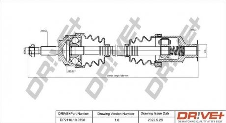 Піввісь Renault Kangoo/Clio II (R) (23x23x724x44T) (+ABS) Drive+ DP2110100796 (фото 1)