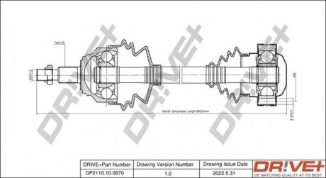 Піввісь (передня) VW Bora/Golf 98-06 (R) Drive+ DP2110100870 (фото 1)