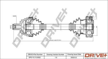 Піввісь VW T4 94- (38x540.8) Drive+ DP2110100932