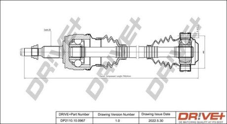 Піввісь (задня) VW T5 2.5 TDI 4x4 04-09 (R) (38x743) Drive+ DP2110100967