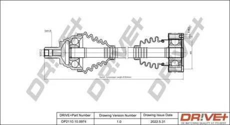 Піввісь (передня) VW Golf/Skoda Octavia 09- (R) (36x814) Drive+ DP2110100974