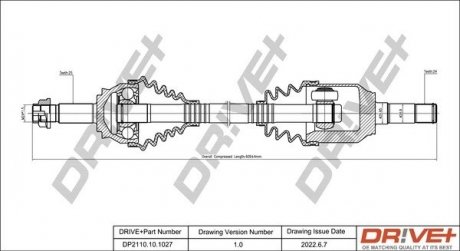 Піввісь Fiat Doblo 01- (L) (24x25x615) Drive+ DP2110101027