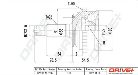 Шрус (зовнішній) Honda Accord/Civic 95-02 (26/28z) (+ABS 50) Drive+ DP2110101236 (фото 1)