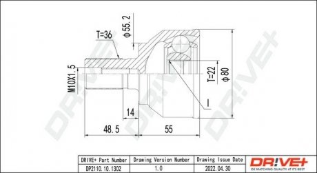 ШРКШ (зовнішній) Mazda 3 03-09 (36x22z/55.2mm/79mm/48.3mm) Drive+ DP2110101302