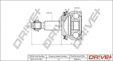 ШРКШ (зовнішній) VW T5 1.9TDI 03- (38x27x168) Drive+ DP2110101501 (фото 1)