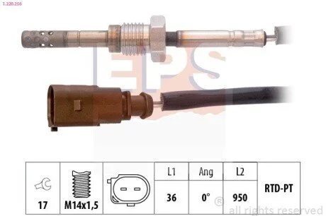 Датчик температуры выпускных газов 1.6TDI Skoda Octavia 12-/VW Golf VII 12- EPS 1.220.256