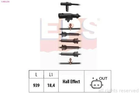 Датчик ABS задний Renault Kadjar, Koleos II 1.2-2.0D 06.15- EPS 1.960.234