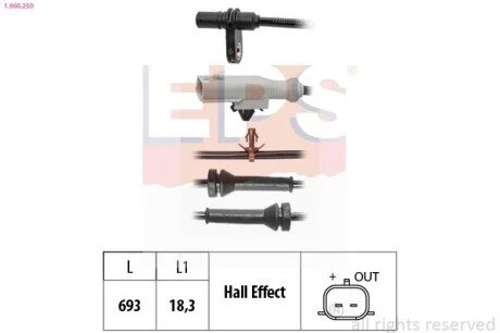 Датчик ABS задний левый Renault Kadjar 1.2-1.6D 06.15- EPS 1.960.250