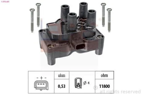 Катушка зажигания Ford Fiesta, Focus, Fusion 1.25-1.6 08.02-// Volvo C30/V40/V50 1.6 05- EPS 1.970.481