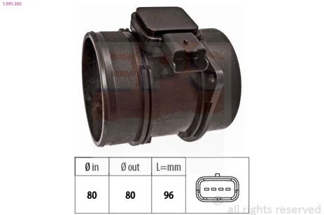 Расходомер воздуха Peugeot 407, Citroen C5, Ford Focus 2.0Di 99- EPS 1.991.303