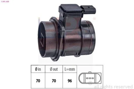 Расходомер воздуха Audi A4/A6/Q3/Q5/VW Caddy/Crafter/Golf/T5 2.0TDI 05- EPS 1.991.449