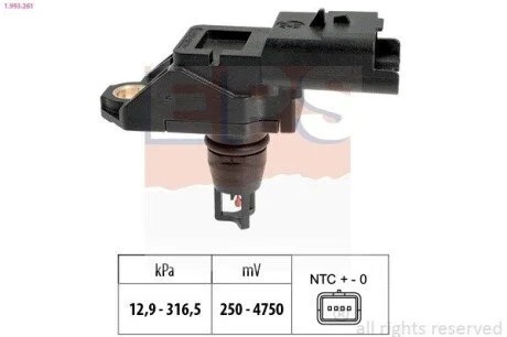Датчик давления воздуха Berlingo/Partner 1.6 HDi 10-/Scudo/Jumpy/Expert 2.0 HDi 10- EPS 1.993.261 (фото 1)