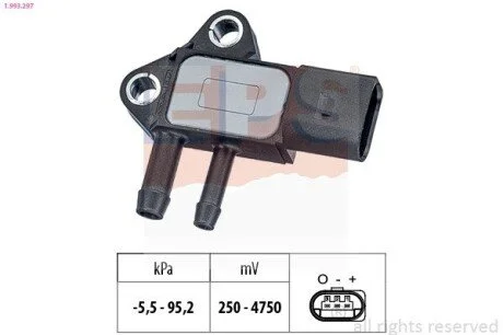 Датчик тиску каталізатора (сажового фільтра))) Audi A4 (B7), A6 (C6), A8, Q7 TDI 03- VW Caddy, Crafter, T5, Passat (B6) 2.0TDI 03-05, Touareg 5.0TDI 02-10 EPS 1.993.297 (фото 1)