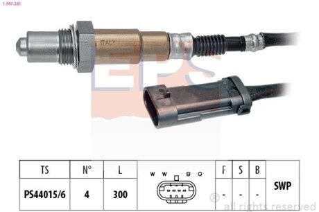 RENAULT лямбда-зонд LOGAN I 1.6 04-, MEGANE I Classic 1.4 96-03, DACIA SANDERO 1.6 16V 11- EPS 1.997.281