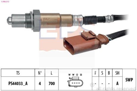 VW Лямбда-зонд TOUAREG (7LA, 7L6, 7L7) 3.6 V6 FSI 05-10, AUDI Q7 (4LB) 3.6 FSI quattro 06-10, CAYENNE (9PA) 3.6 01-10 EPS 1.998.313