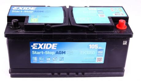 АКБ 6СТ-105 R+ (пт950) (необслуж)(392х175х190) AGM (Start/Stop) EXIDE EK1050 (фото 1)