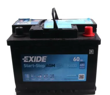 Аккумулятор start-stop agm 12v 60ah 680a EXIDE EK600