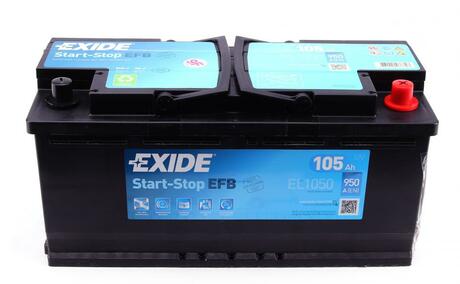 АКБ 6СТ-105 R+ (пт950) (необслуж) (392х175х190) EFB (Start/Stop) EXIDE EL1050 (фото 1)