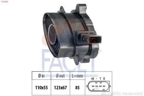 Расходомер воздуха BMW 3(E46/E90)/ 5(E60)/X3(E83) 2.0D/2.5D/3.0D 03-11 FACET 10.1005