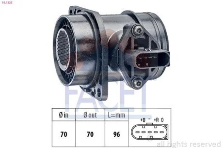 Расходомер воздуха (5 конт.) VW T4/ LT II 1.9D/2.5D 95-06 (L=96) FACET 10.1325