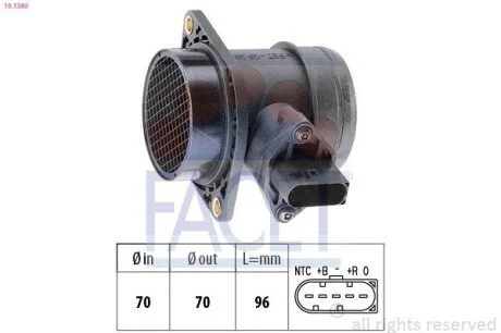 Витратомір повітря (5 конт.) VW GOLF IV/SKODA OCTAVIA 1.2/1.8/2.0 96-10 FACET 10.1380