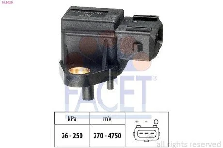 Датчик давления наддува (3 конт.) BMW 3(E36)/5(E34,E39)/7(E38) 2.5D 91-07 FACET 10.3029