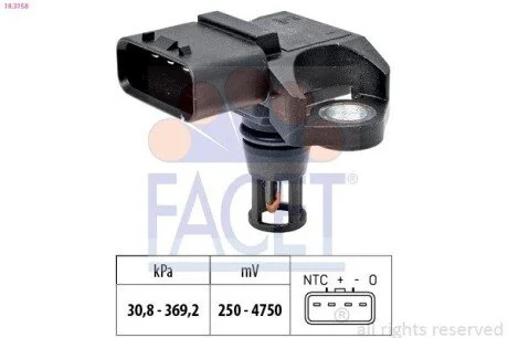 Датчик давления наддува Astra H/J/Meriva/Zafira 1.2-1.8 CDTi 03- FACET 10.3158