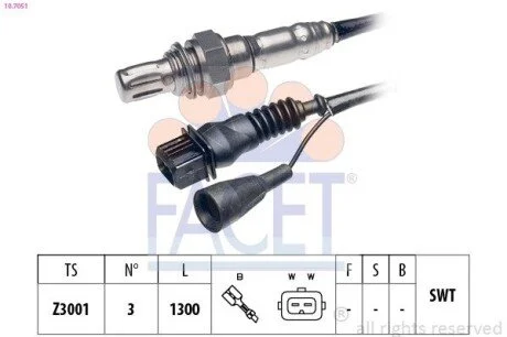 Лямбда-зонд (3 пров., 710mm) AUDI 100/80/A6/VW PASSAT 1.8-4.2 85-99 FACET 10.7051
