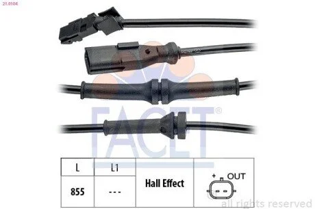 Датчик ABS Renault FLUENCE, GRAND SCENIC III, MEGANE III 08- задний Л/Пр FACET 21.0104