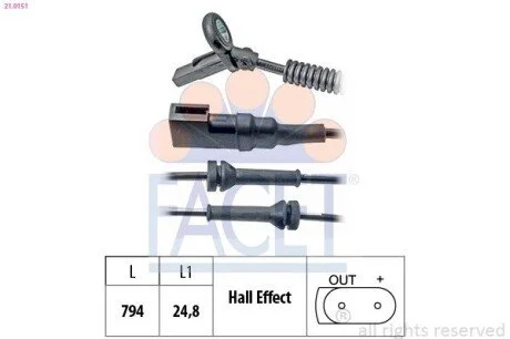 Датчик ABS передній Ford Fusion 02-13 (790 мм) FACET 21.0151