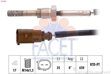 Датчик температуры дымовых газов VW T5 2.5D 03-09 (перед катализатором) FACET 22.0065