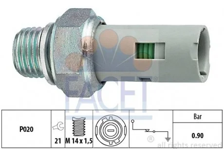 Датчик тиску олії (0,9bar/1 конт./чорний)) KANGOO 1.1-2.5D 97- FACET 7.0153 (фото 1)