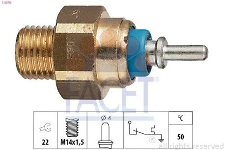 Датчик температури охолоджуваної рідини Mercedes Benz W124/201/T1/T2 M102/OM602/603 77-> FACET 7.4070