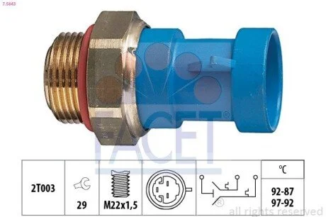 Датчик вмикання вентилятора Citroen Jumper / Fiat Ducato / Peugeot Boxer 2.0-2.8 i/D/HDi/iDTD/TDI 9 FACET 7.5643